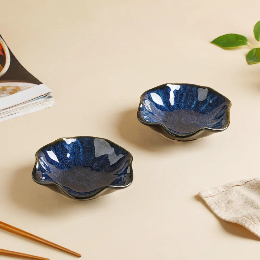 Sapphire Wavy Ceramic Dip Bowl Blue Set Of 2 - Image 3