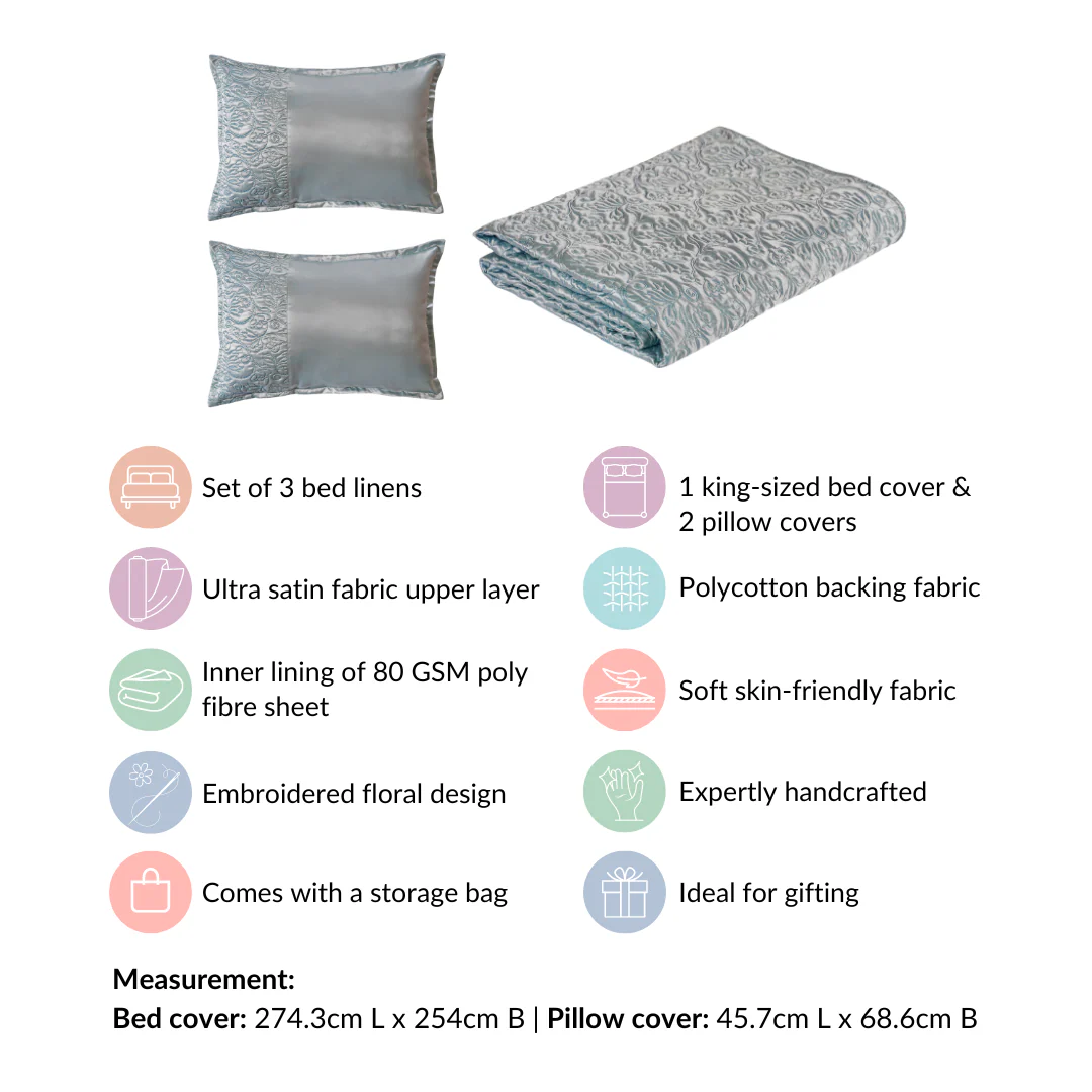 Satin Bed Cover And Pillow Cover Set Of 3 - Image 4