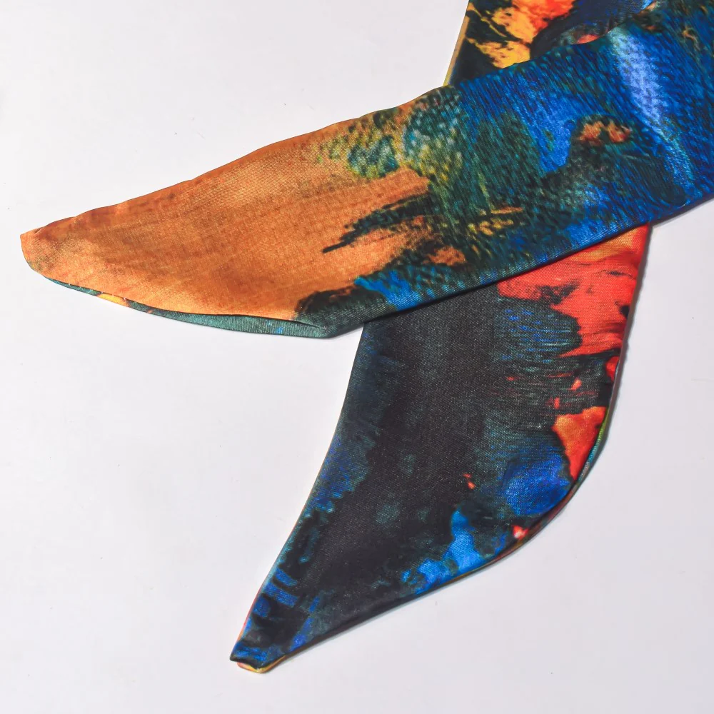 Satin Skinny Scarf Blue And Multicolour Set of 2 38 Inch - Image 11