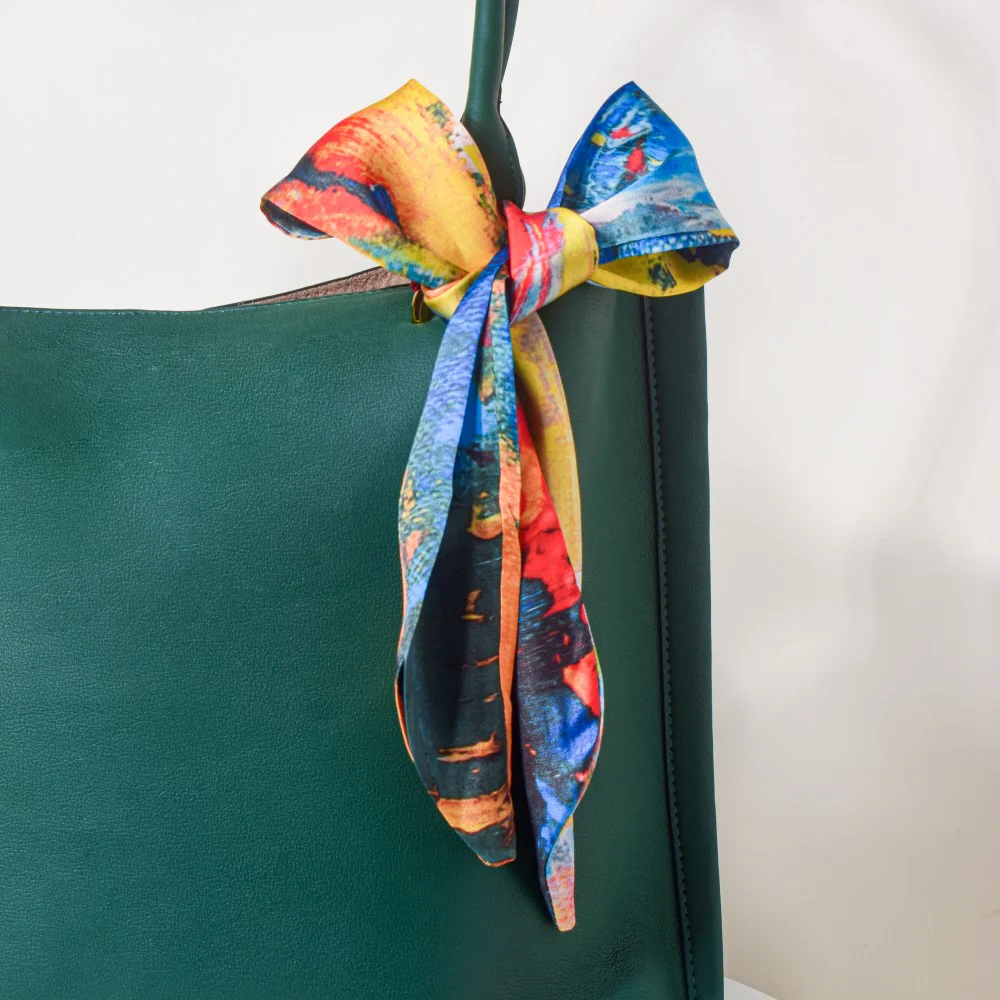 Satin Skinny Scarf Blue And Multicolour Set of 2 38 Inch - Image 8