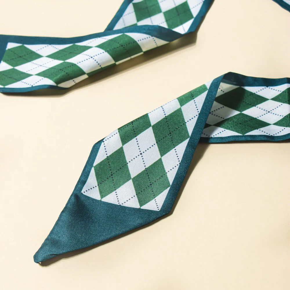 Satin Skinny Scarf Green And White 34 Inch Set of 2 - Image 10