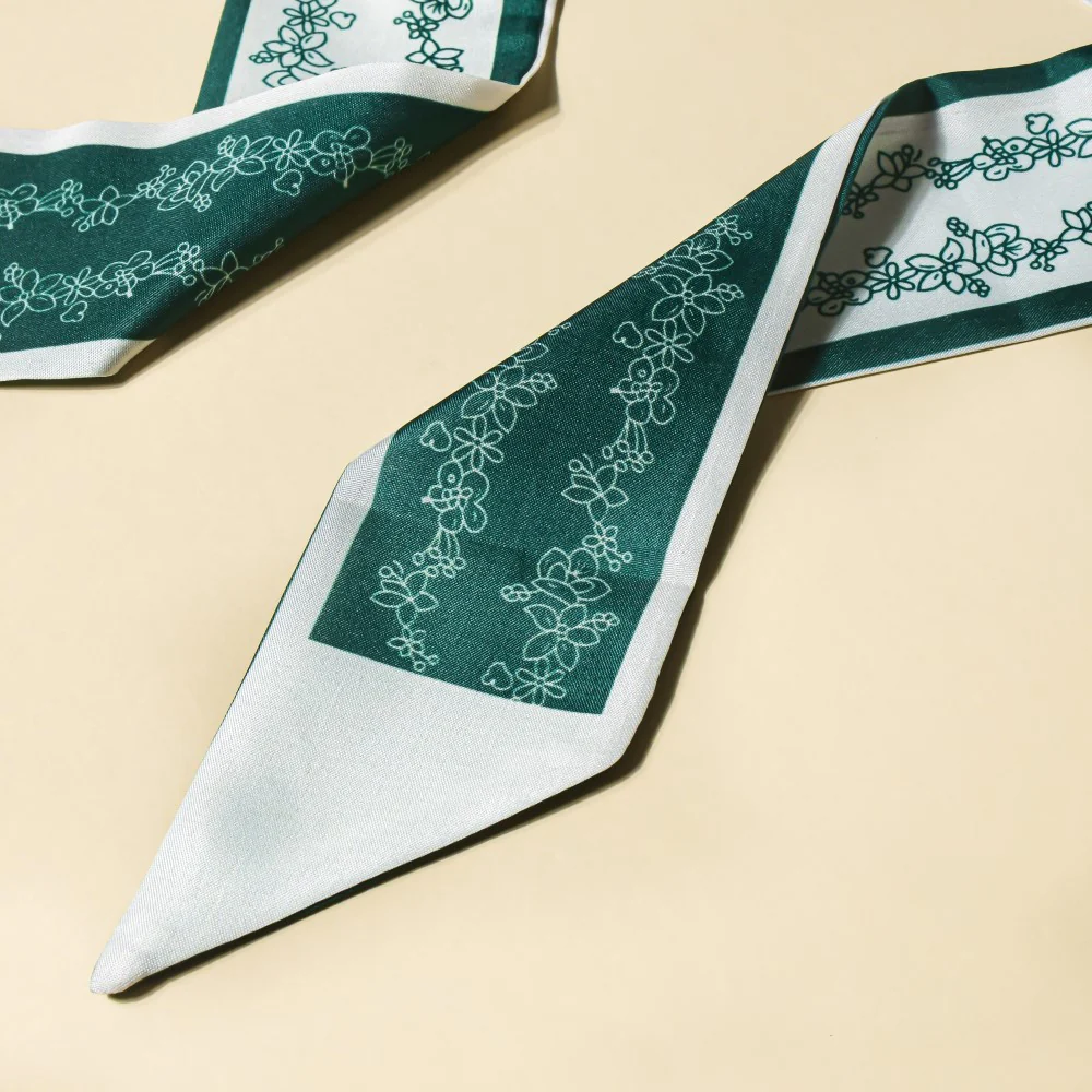 Satin Skinny Scarf Green And White 34 Inch Set of 2 - Image 11