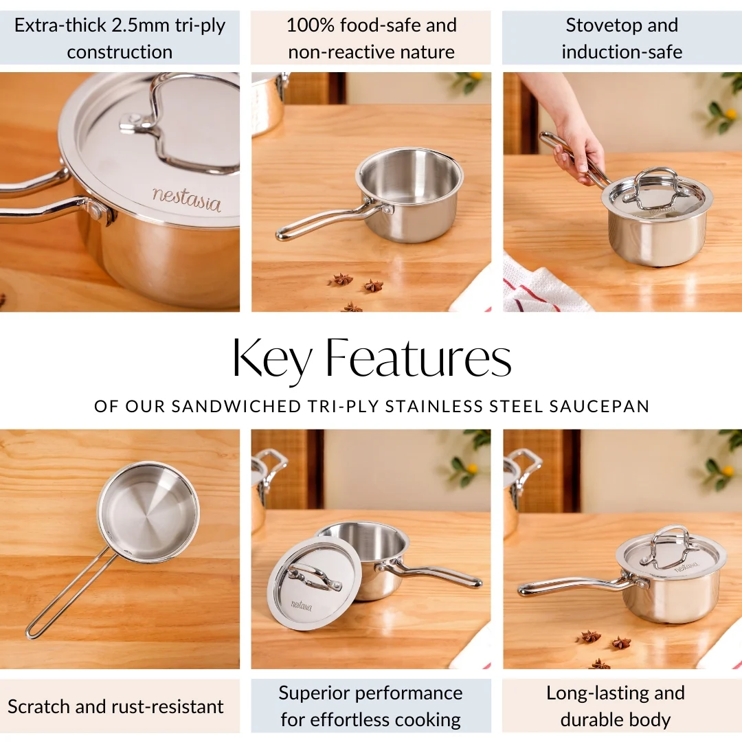 Saucepan Tri Ply Stainless Steel 1100ml - Image 6