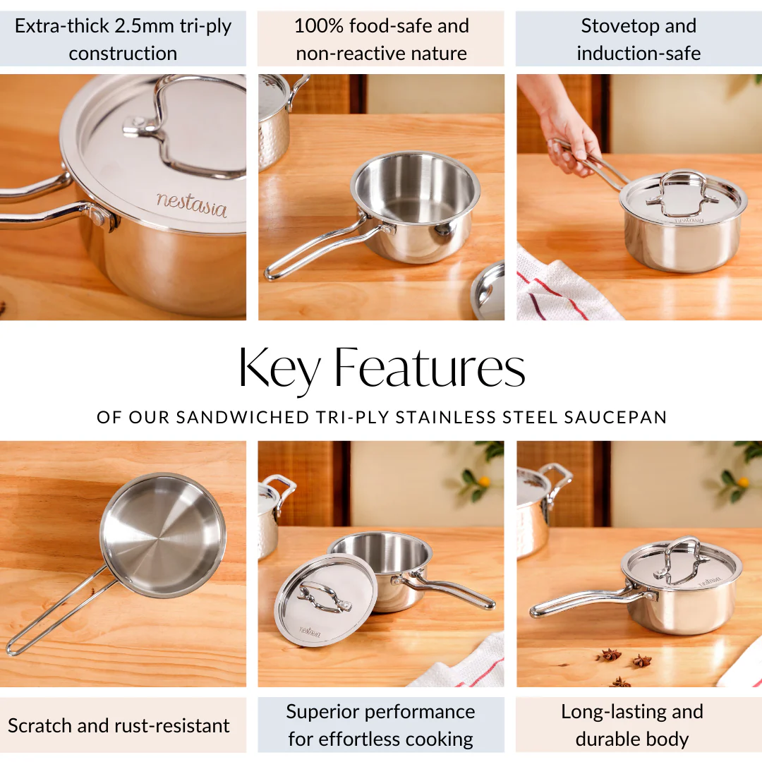 Saucepan Tri Ply Stainless Steel Heavy Bottom 1500ml - Image 6