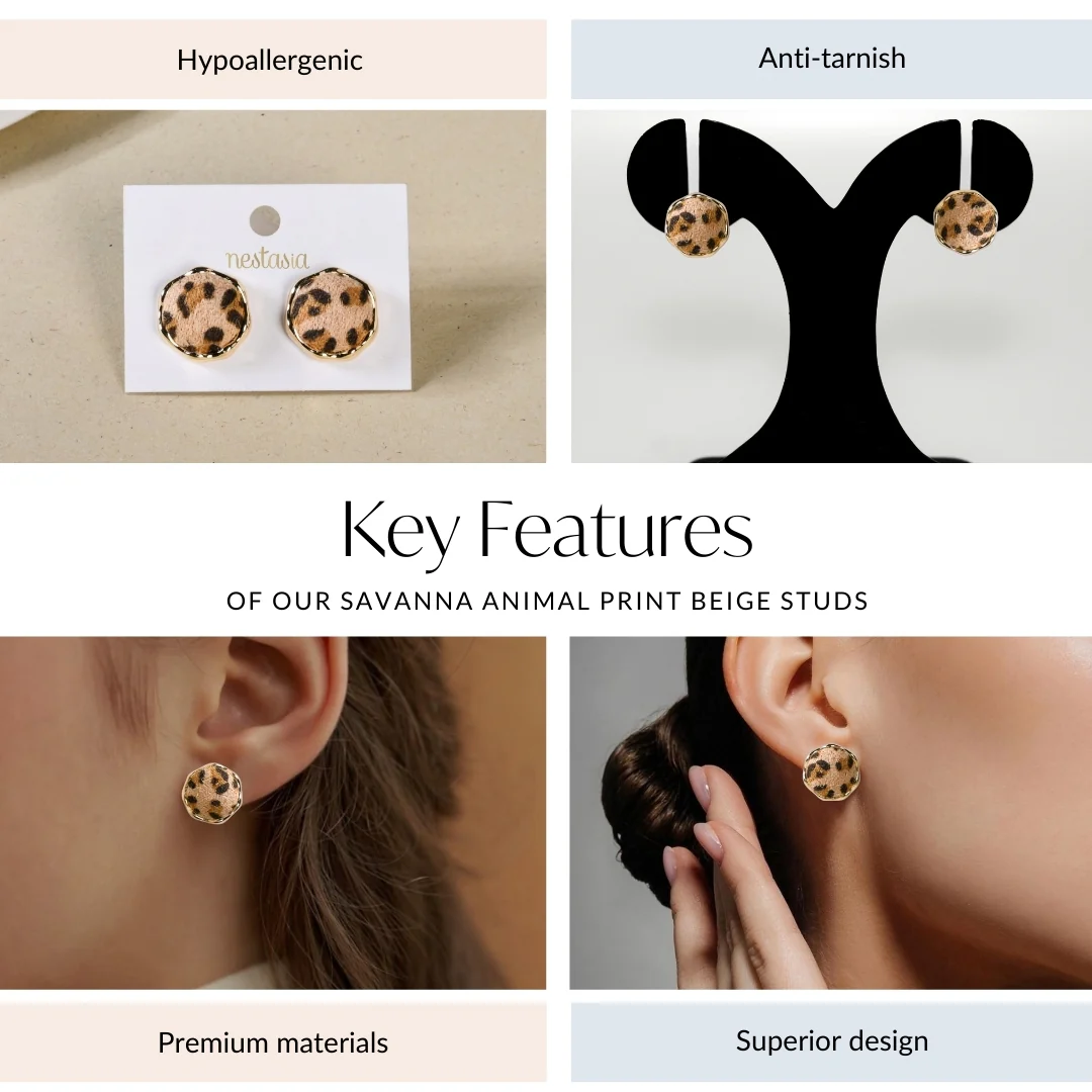 Savanna Animal Print Beige Studs - Image 4