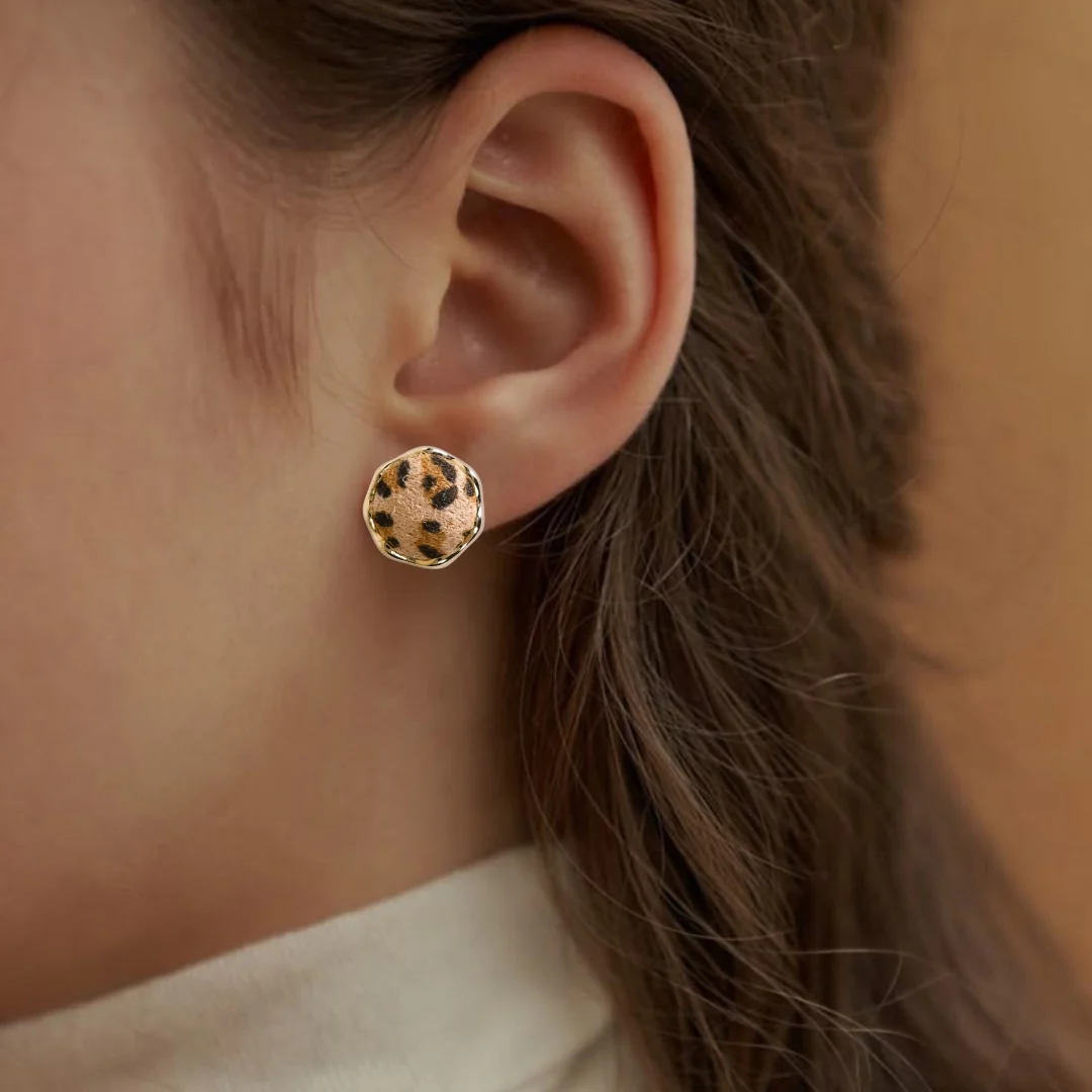 Savanna Animal Print Beige Studs - Image 5