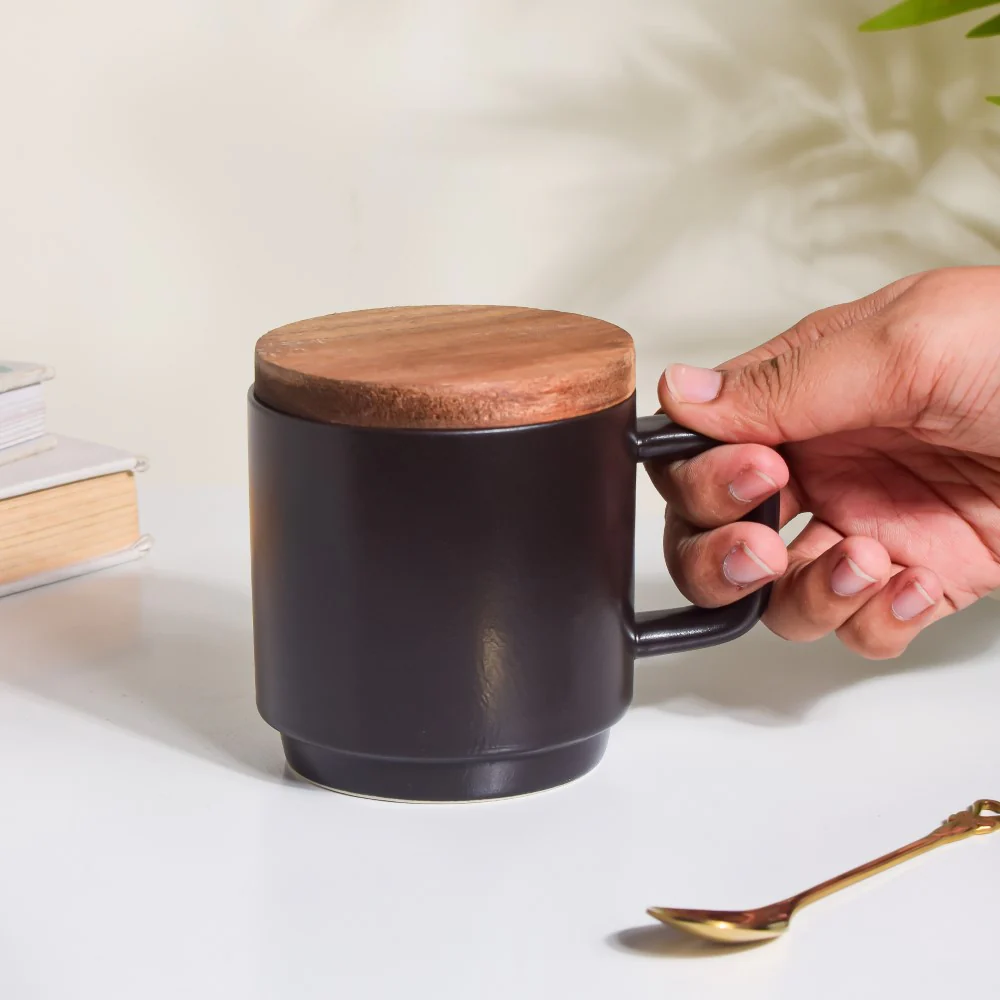 Savanna Stoneware Mug With Lid Black 250 ml - Image 2