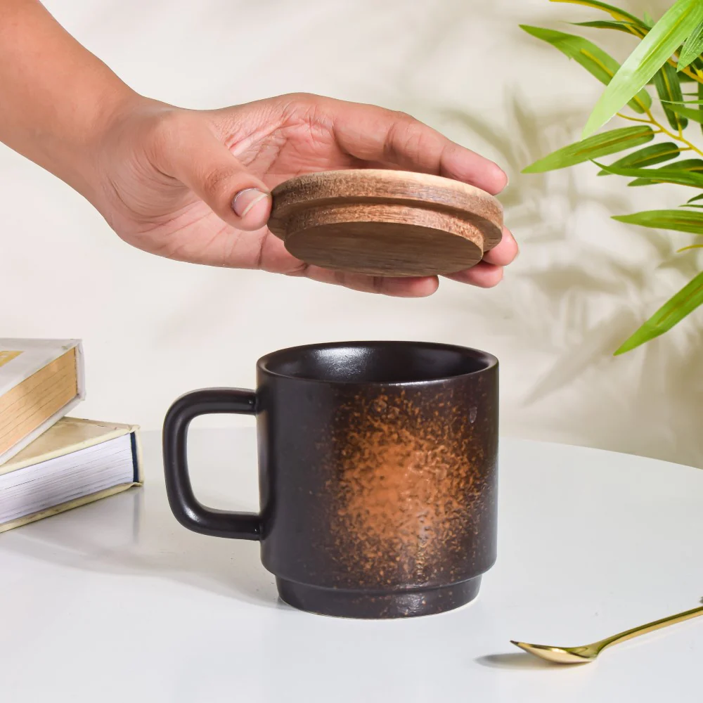 Savanna Stoneware Mug With Lid Black 250 ml - Image 5