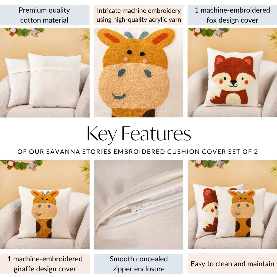 Savanna Stories Embroidered Cushion Cover Set Of 2 40x40cm - Image 4