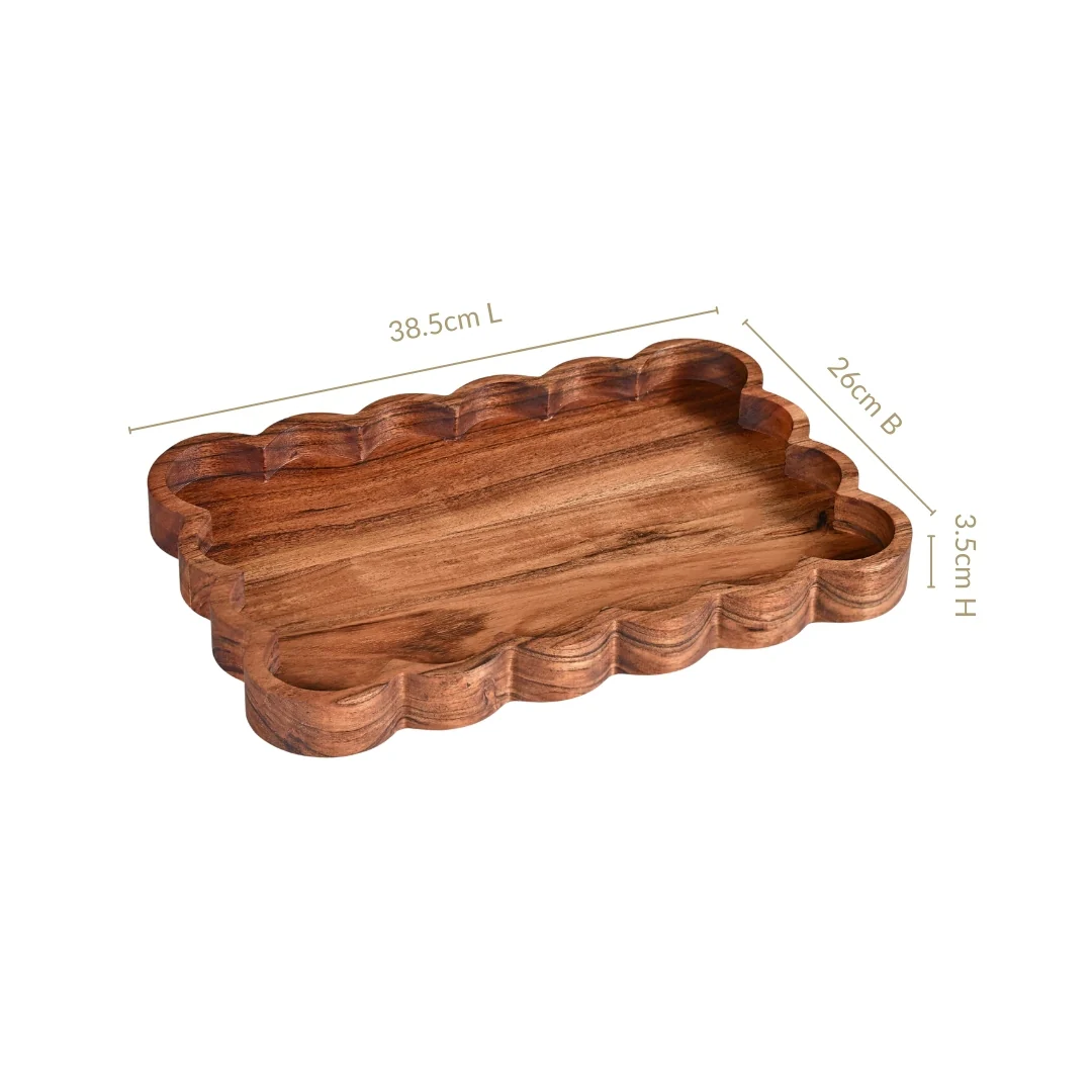 Scallop Acacia Wood Rectangle Serving Platter 38x26cm - Image 4