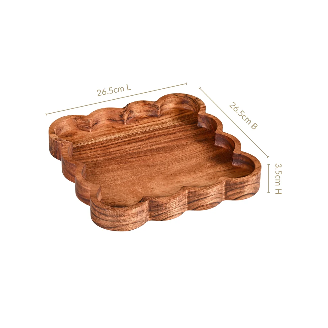 Scallop Acacia Wood Square Serving Platter 26x26cm - Image 4