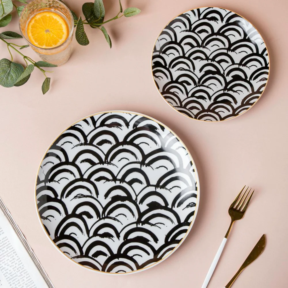 Scallop Artistic Snack Plate Black White 8 Inch - Image 6