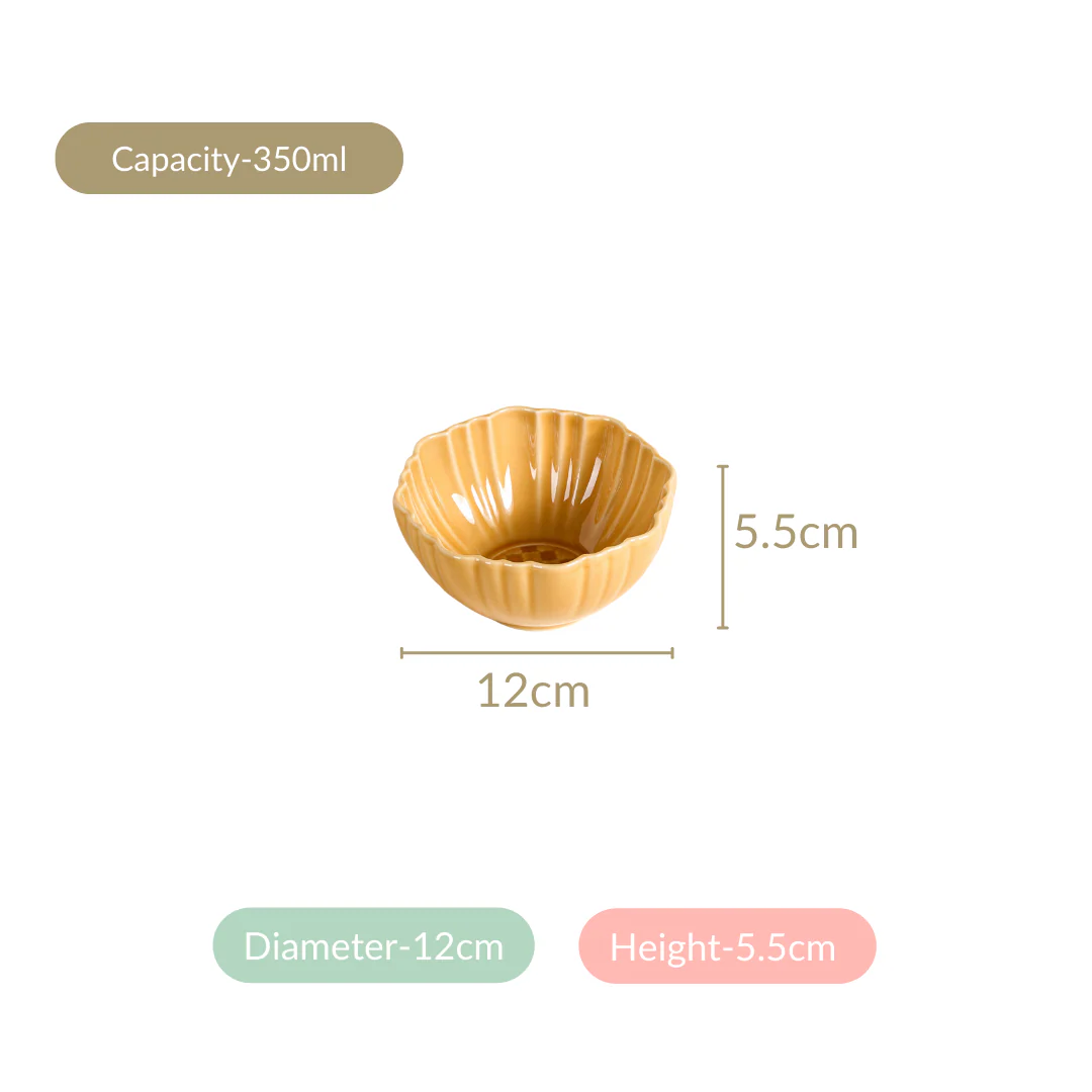 Scallop Rimmed Ceramic Soup Bowl Set Of 4 Yellow Ochre 350ml - Image 6