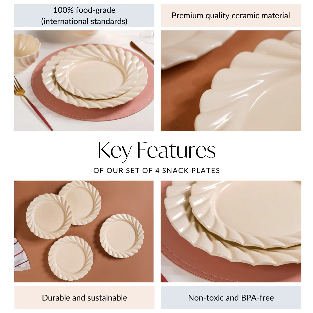 Scallop Vanilla White Luxury Snack Plates Set Of 4 9 Inch - Image 4