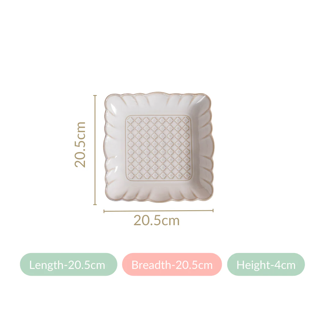 Scalloped Rimmed Square Platter Set Of 2 Ivory 8 Inch - Image 6
