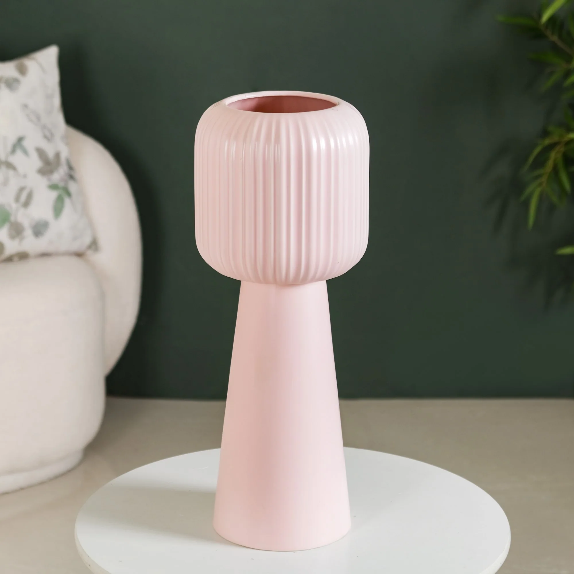 Scandi Pedestal Floor Vase Pink - Image 11