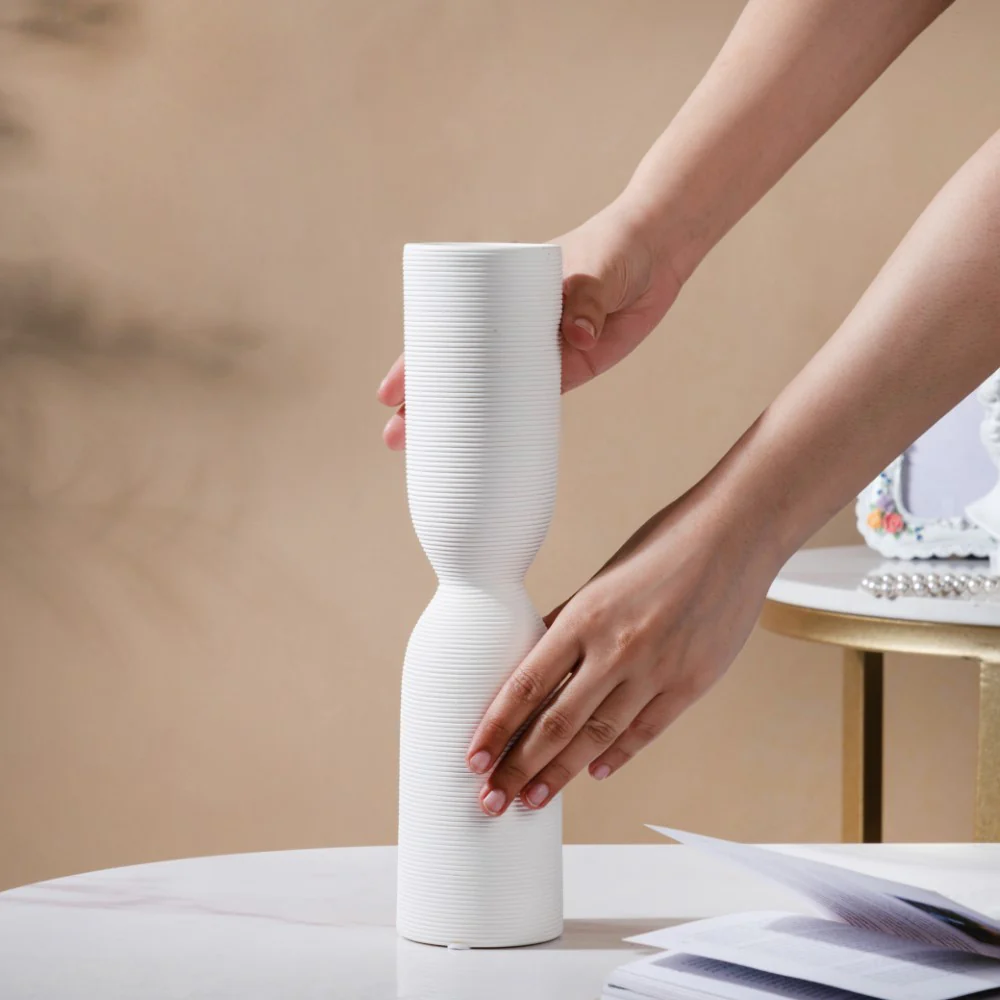 Scandinavian Hourglass Ceramic Vase White - Image 2