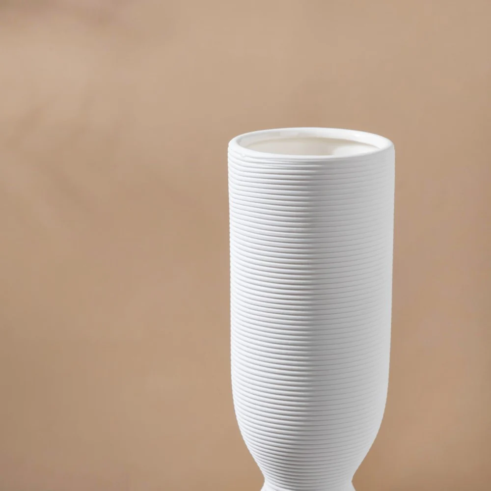 Scandinavian Hourglass Ceramic Vase White - Image 4