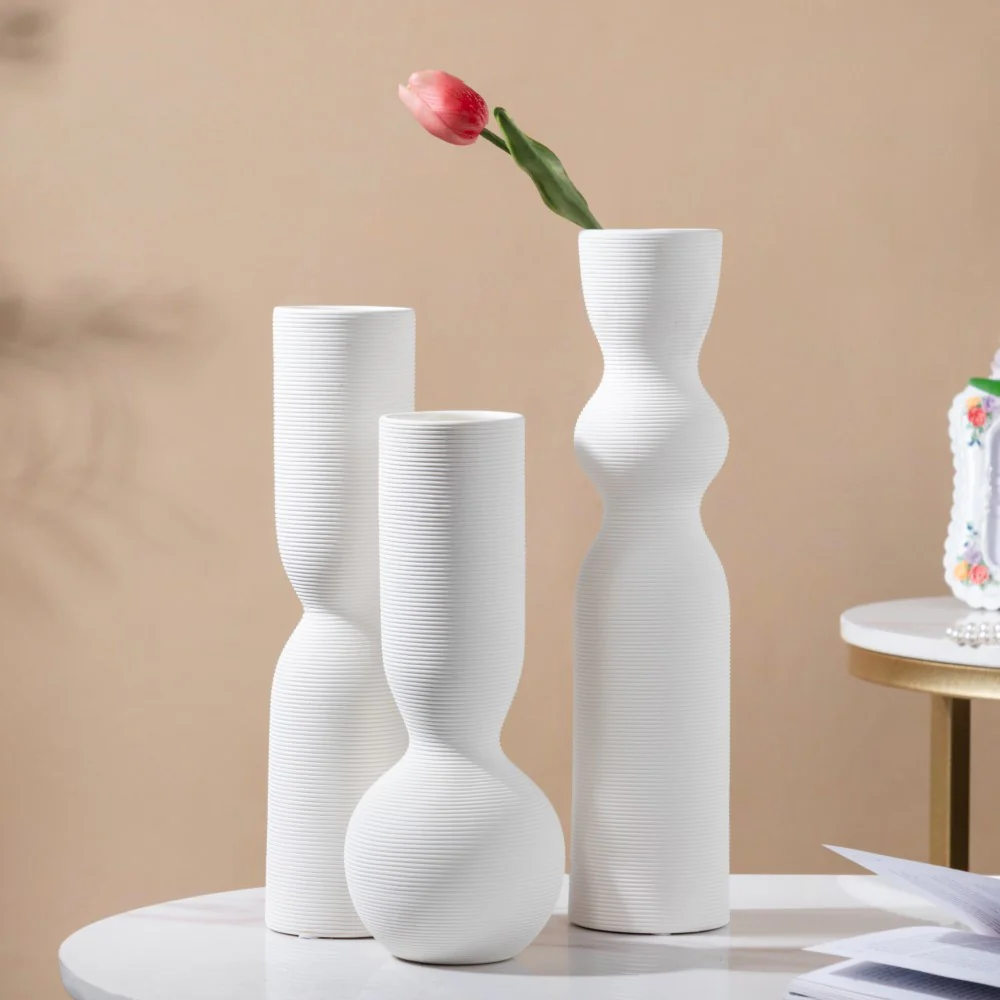 Scandinavian Hourglass Ceramic Vase White - Image 7