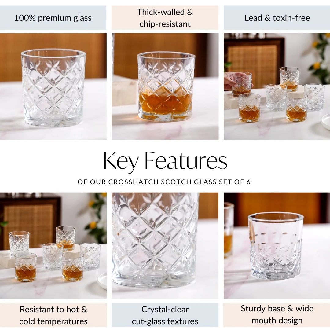 Scotch Glass Crosshatch Pattern Set Of 6 230ml - Image 6