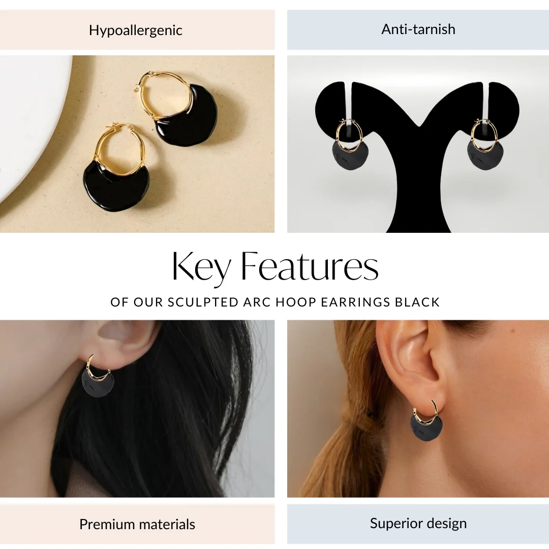 Sculpted Arc Hoop Earrings Black - Image 4