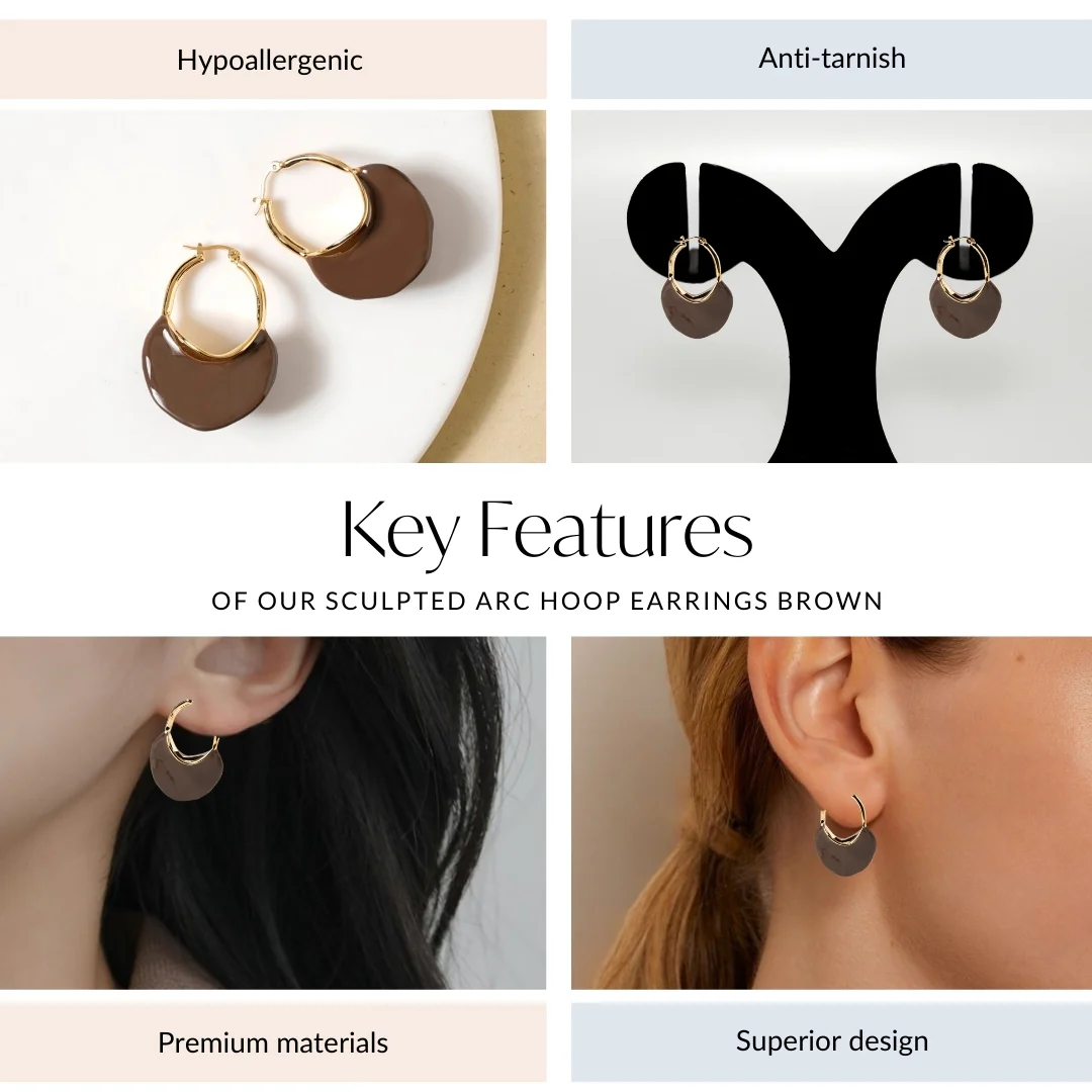 Sculpted Arc Hoop Earrings Brown - Image 4