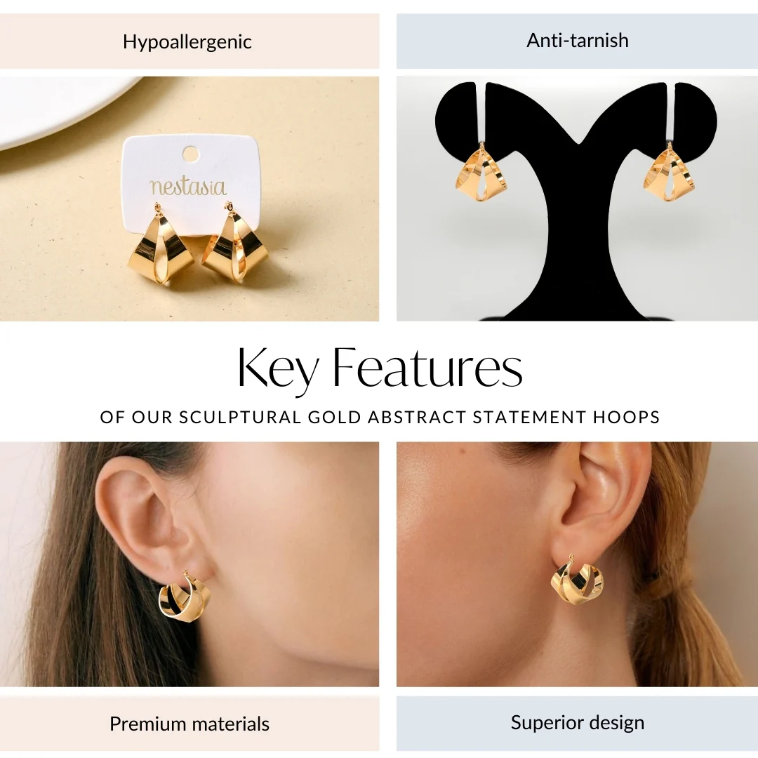 Sculptural Gold Abstract Statement Hoops - Image 4