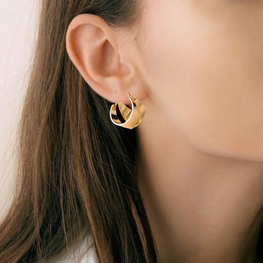 Sculptural Gold Abstract Statement Hoops - Image 5