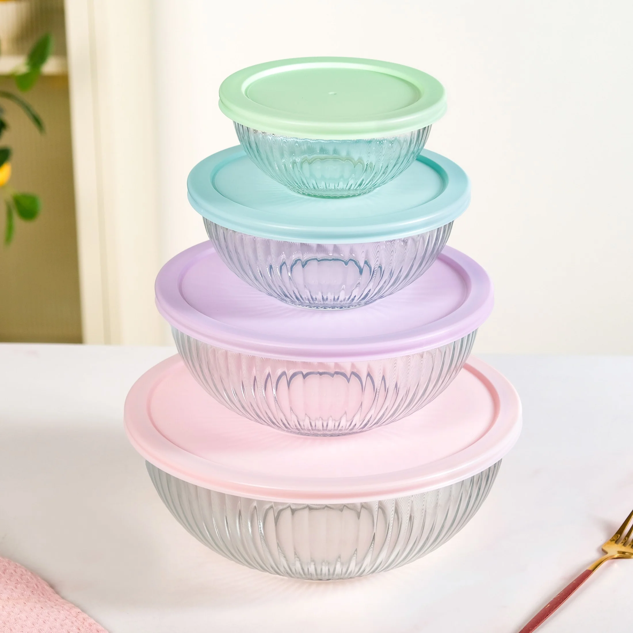 Sealpro Fluted Glass Container Set Of 4 S 500ml M 1000ml L 2000ml XL 3500ml - Image 2