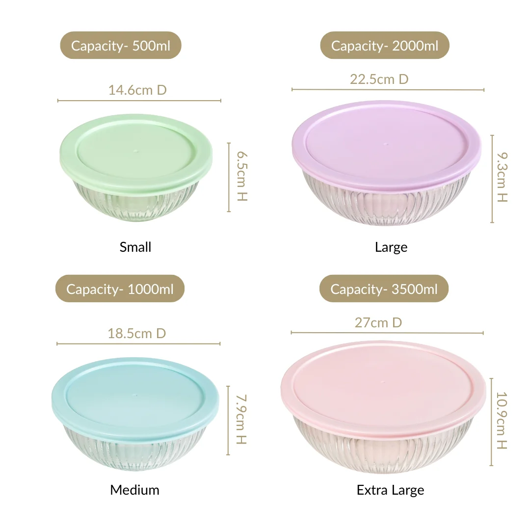 Sealpro Fluted Glass Container Set Of 4 S 500ml M 1000ml L 2000ml XL 3500ml - Image 4