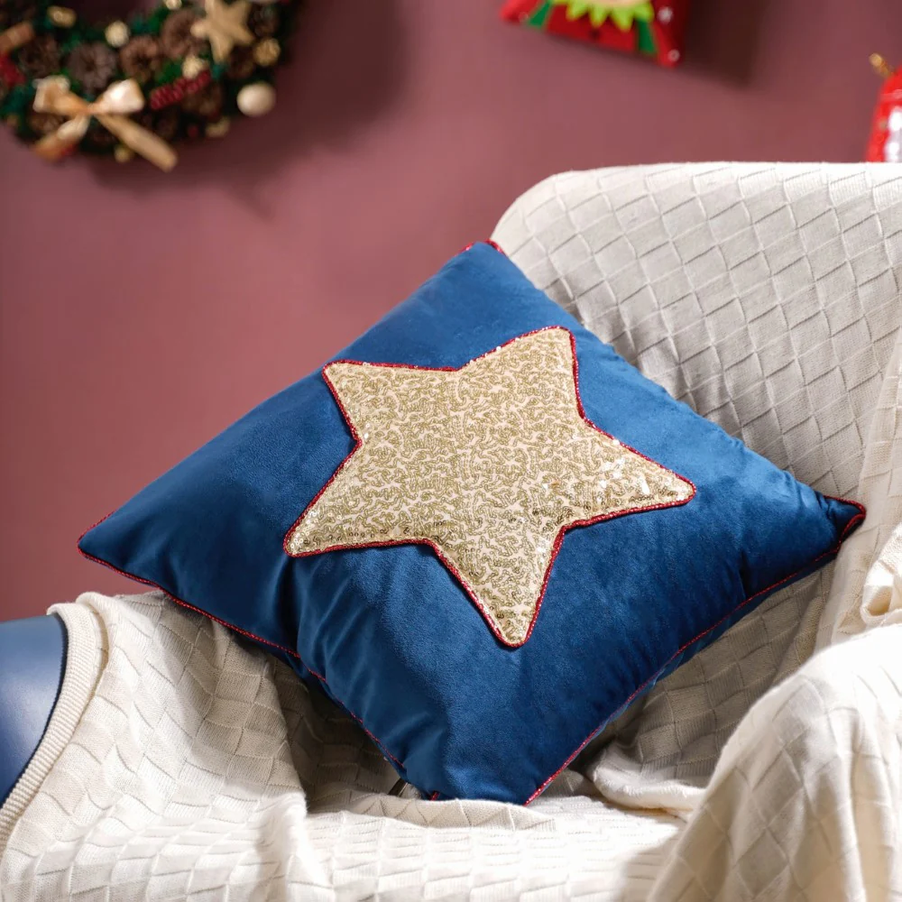 Sequin Star Velvet Cushion Cover 16 X 16 Inch - Image 5