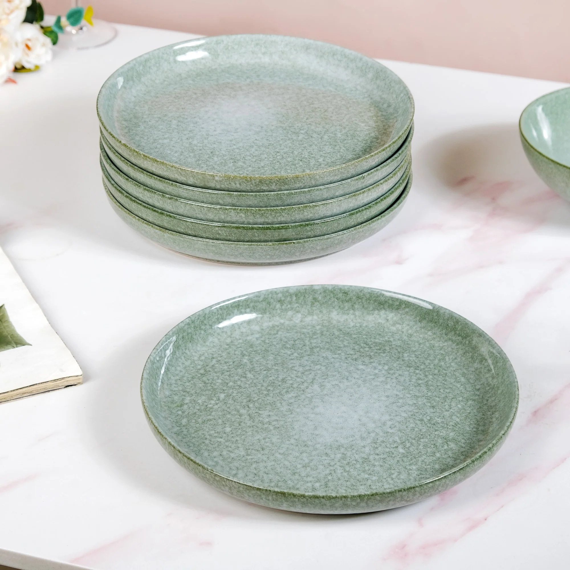 Sera Ceramic Dinner Plate Set Of 6 Sage Green 10 Inch - Image 2