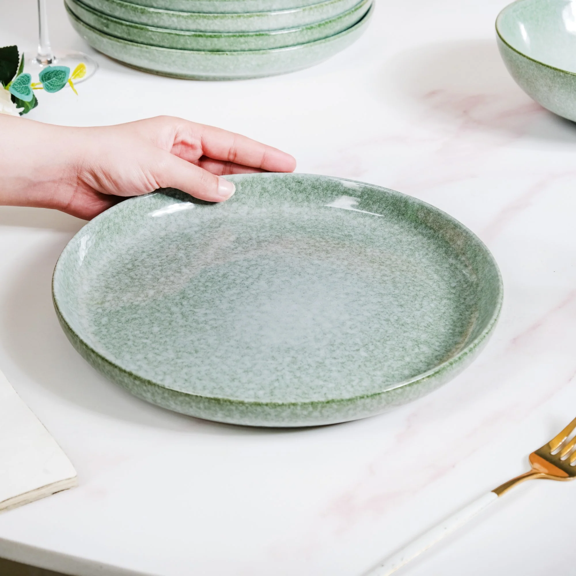 Sera Ceramic Dinner Plate Set Of 6 Sage Green 10 Inch - Image 3