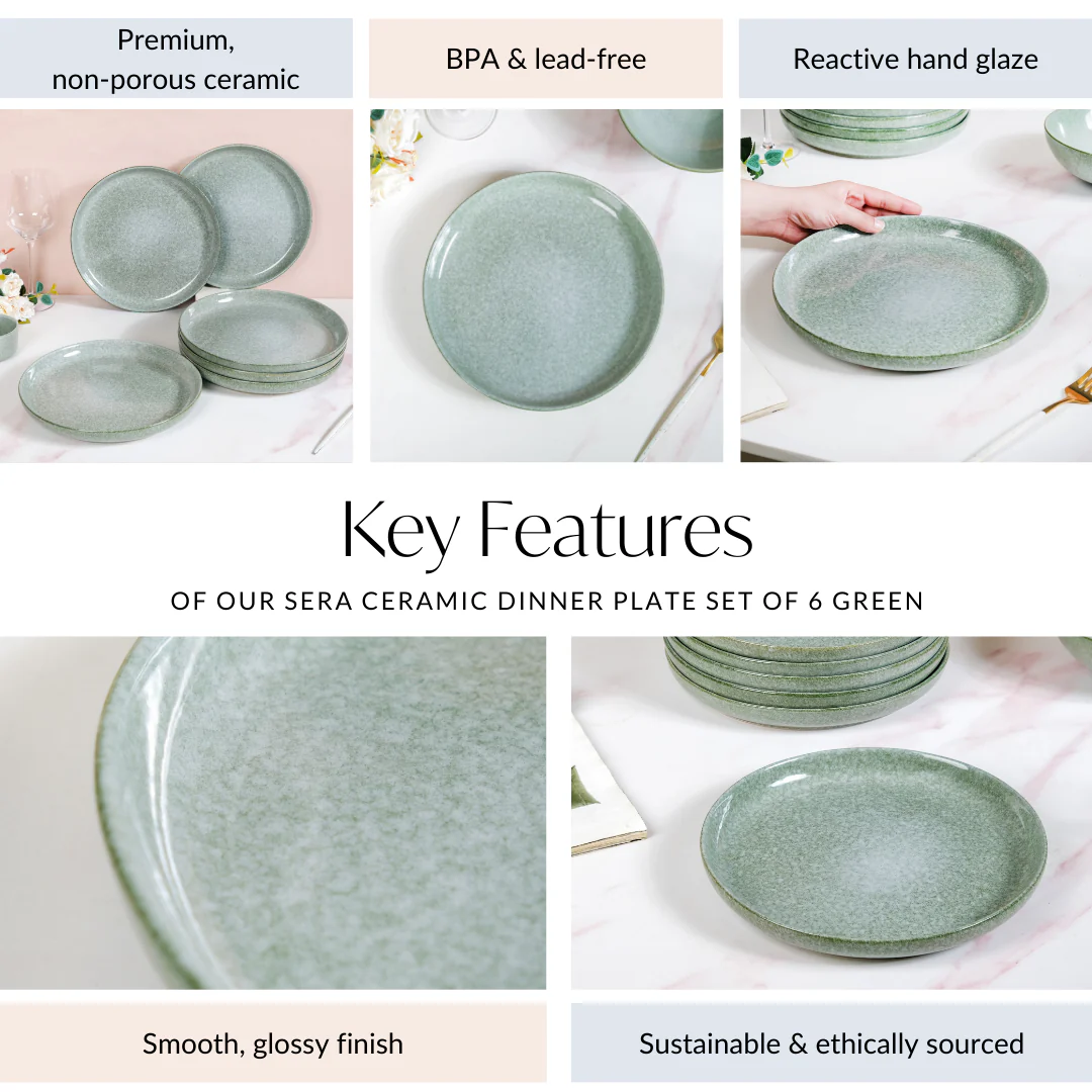 Sera Ceramic Dinner Plate Set Of 6 Sage Green 10 Inch - Image 5