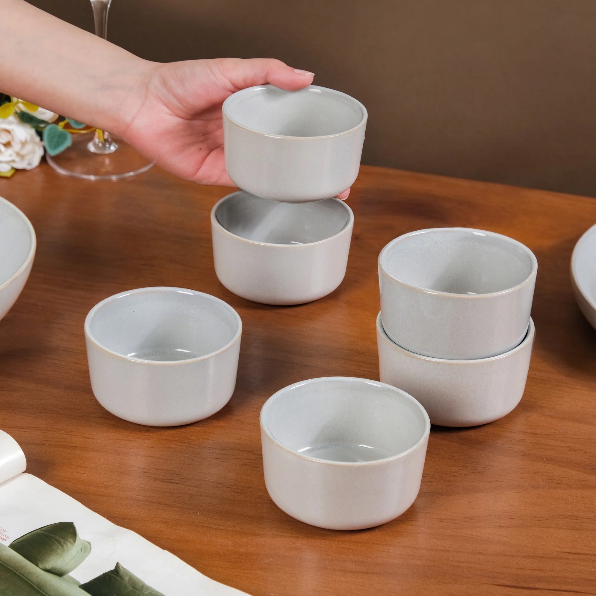 Sera Ceramic Small Bowl Light Grey Set Of 6 200ml - Image 3