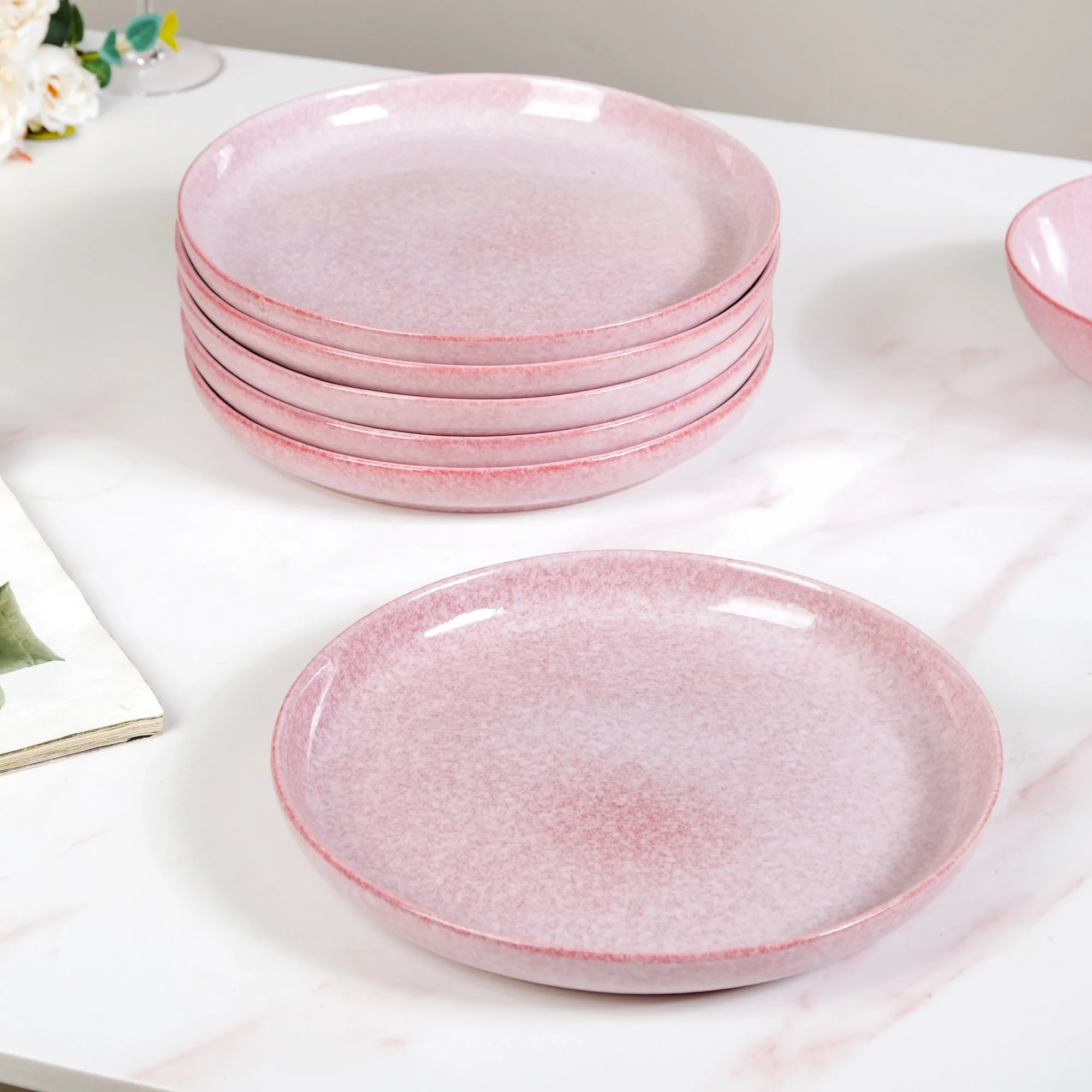 Sera Large Ceramic Dinner Plate Set Of 6 Pink 10 Inch - Image 2