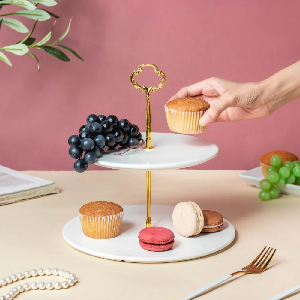 Serena 2 Tier Round Dessert Stand White