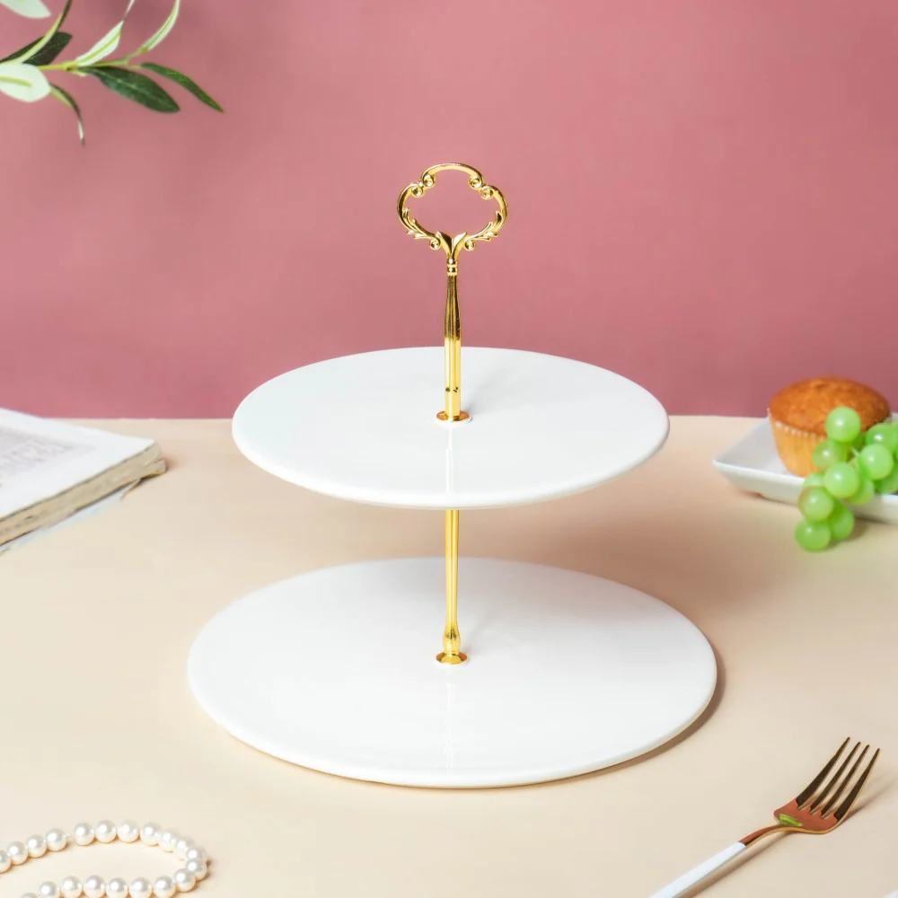 Serena 2 Tier Round Dessert Stand White - Image 2