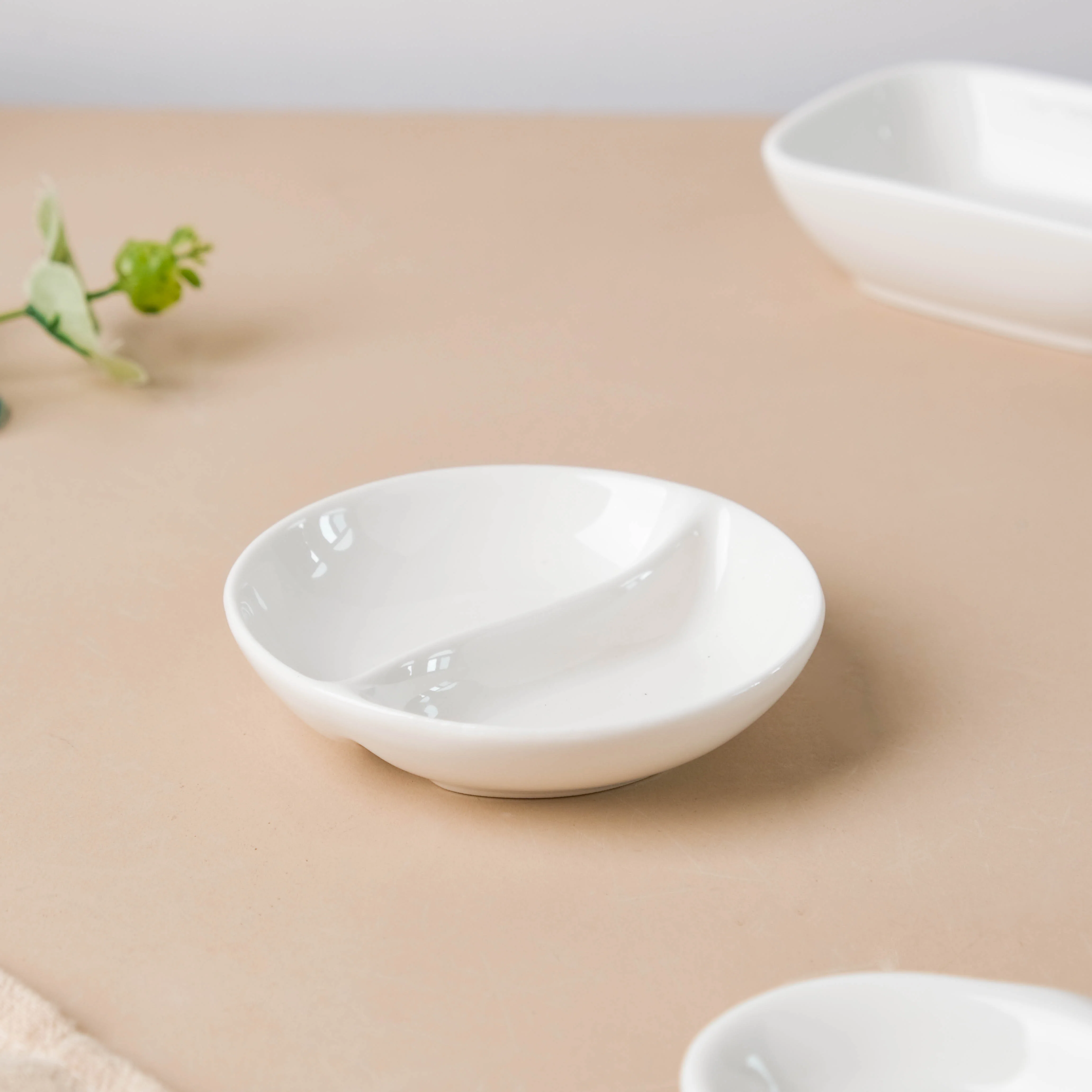 Serena Lily White Ceramic 2 Section Dip Bowl - Image 6