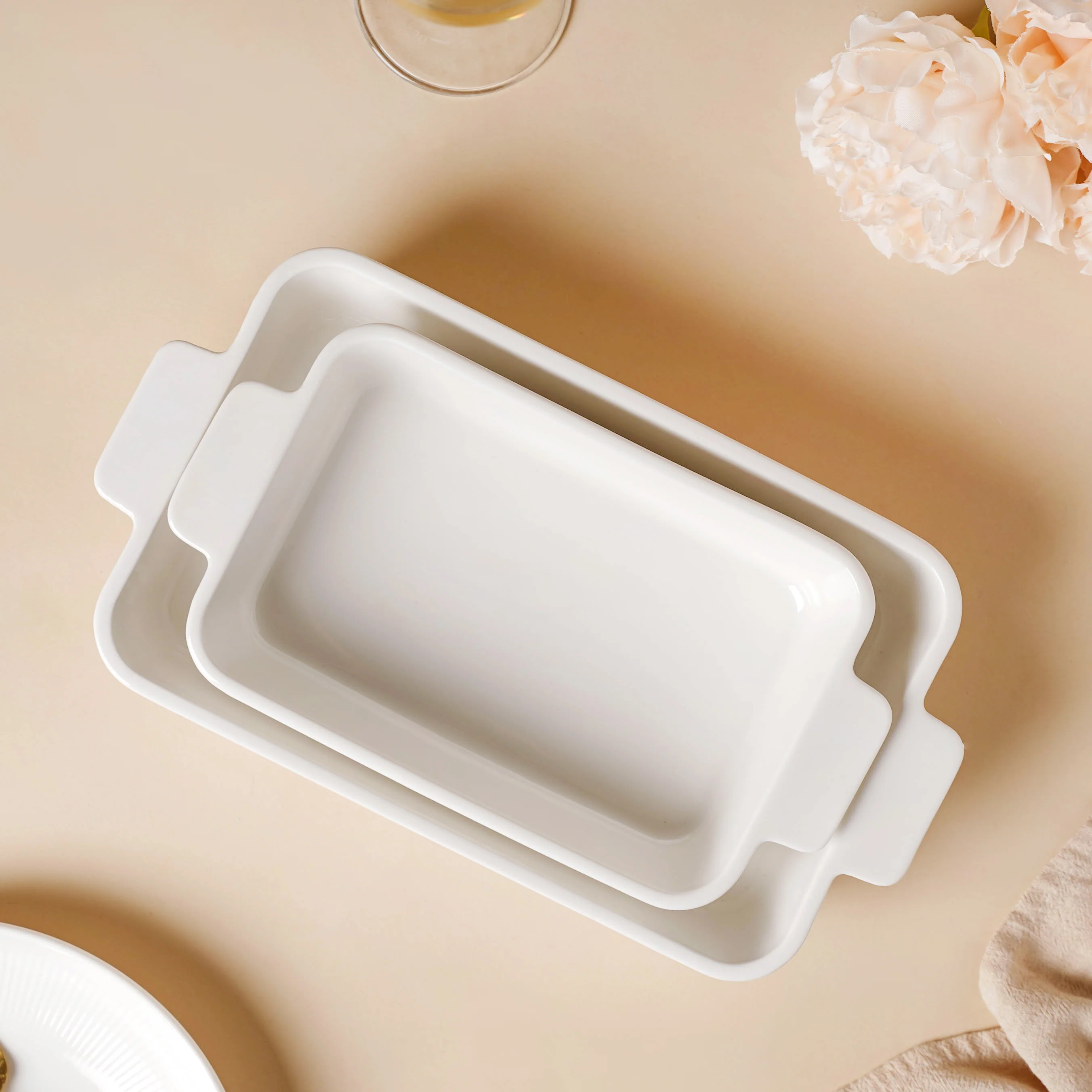 Serena Lily White Ceramic Ribbed Baking Plate Large - Image 7