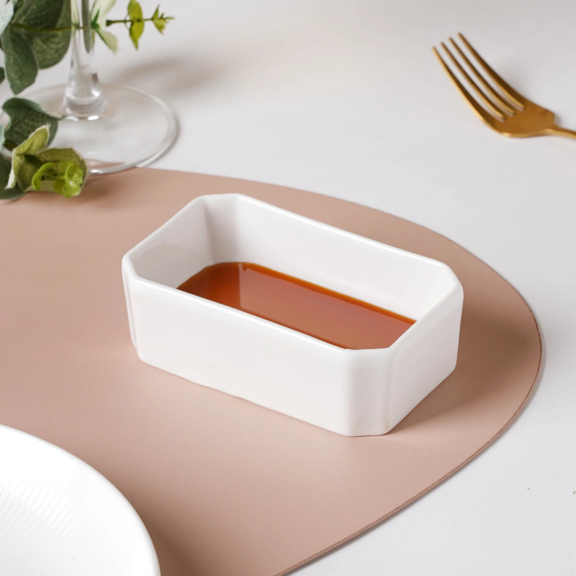 Serena Snowy White Rectangle Dip Bowl