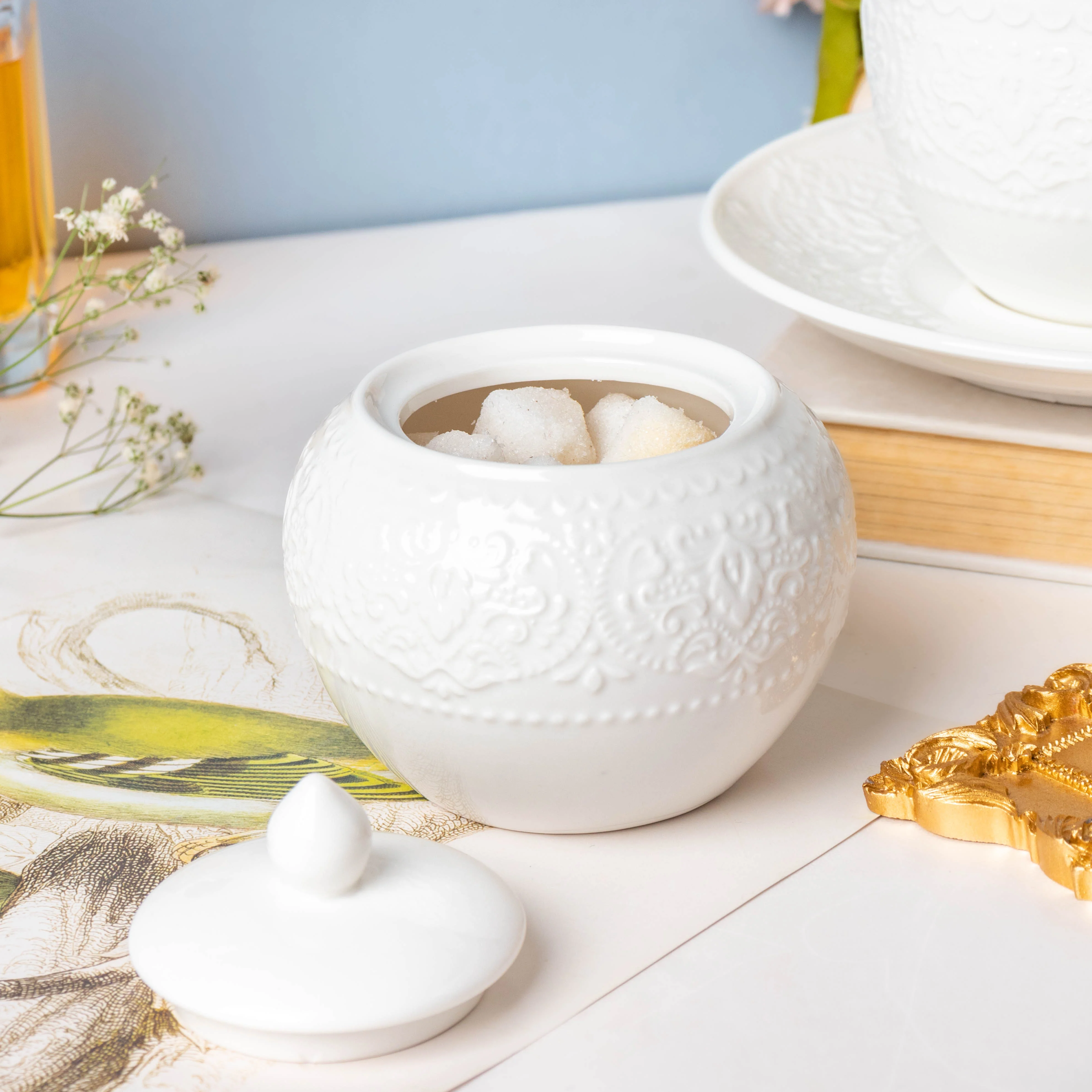 Serena White Truffle Floral Sugar Pot Small 200 ml - Image 6