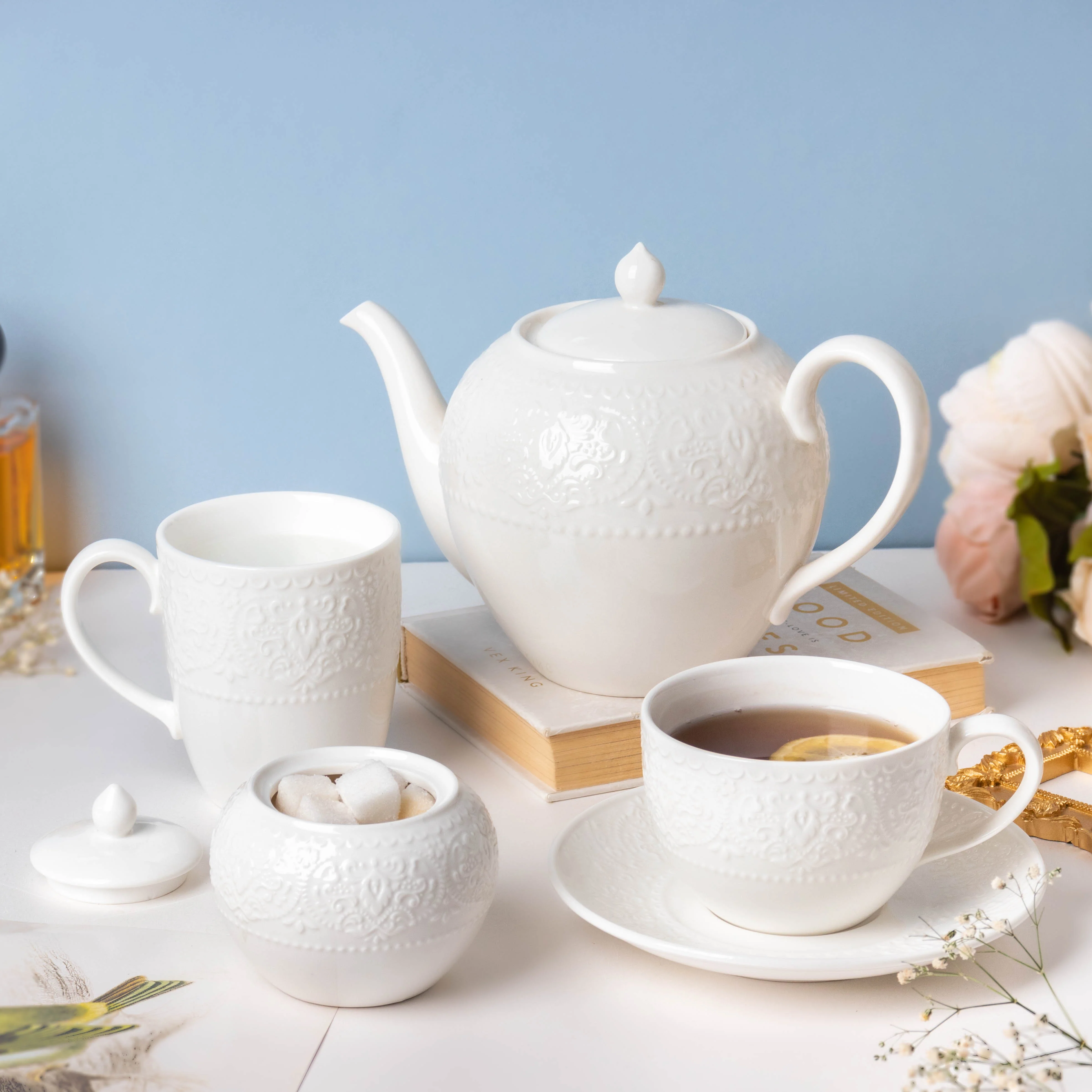Serena White Truffle Floral Textured Teapot 1000 ml - Image 8