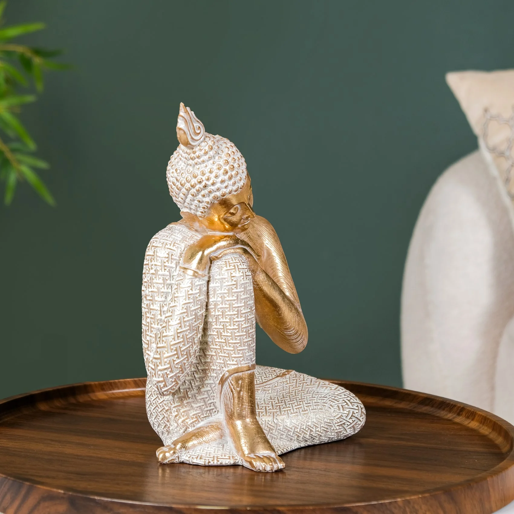 Serene Buddha Idol Showpiece For Home Decor Gold 12 Inch - Image 3