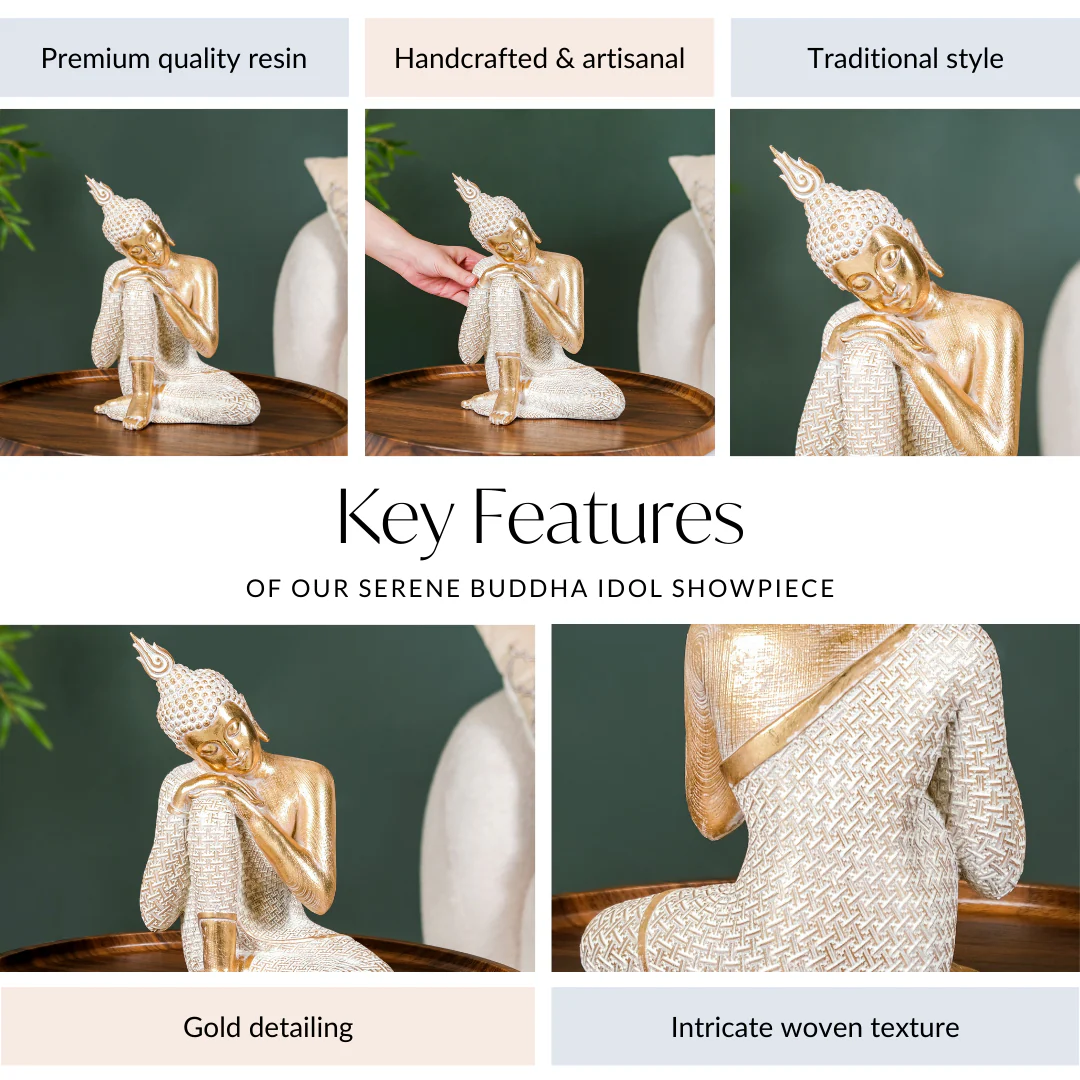 Serene Buddha Idol Showpiece For Home Decor Gold 12 Inch - Image 4