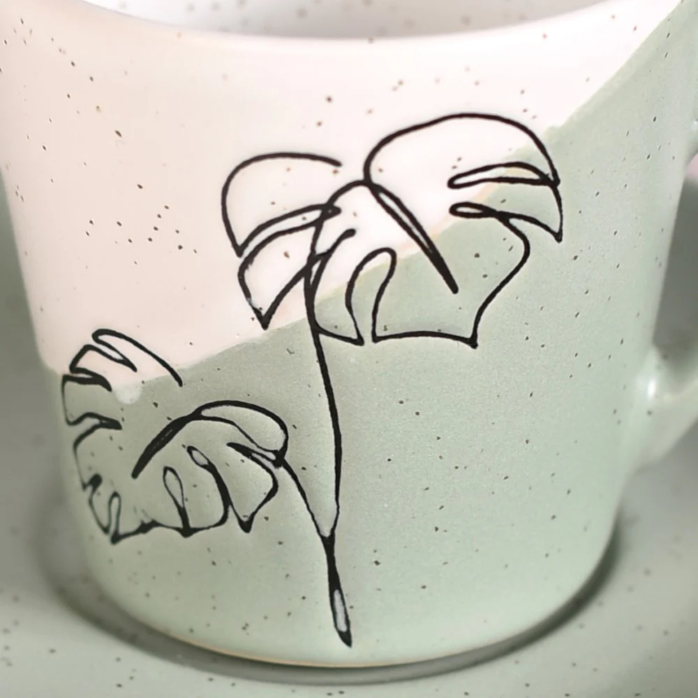 Serene Tropics Ceramic Tea Cup Saucer Set Of 4 Sage 225ml - Image 9