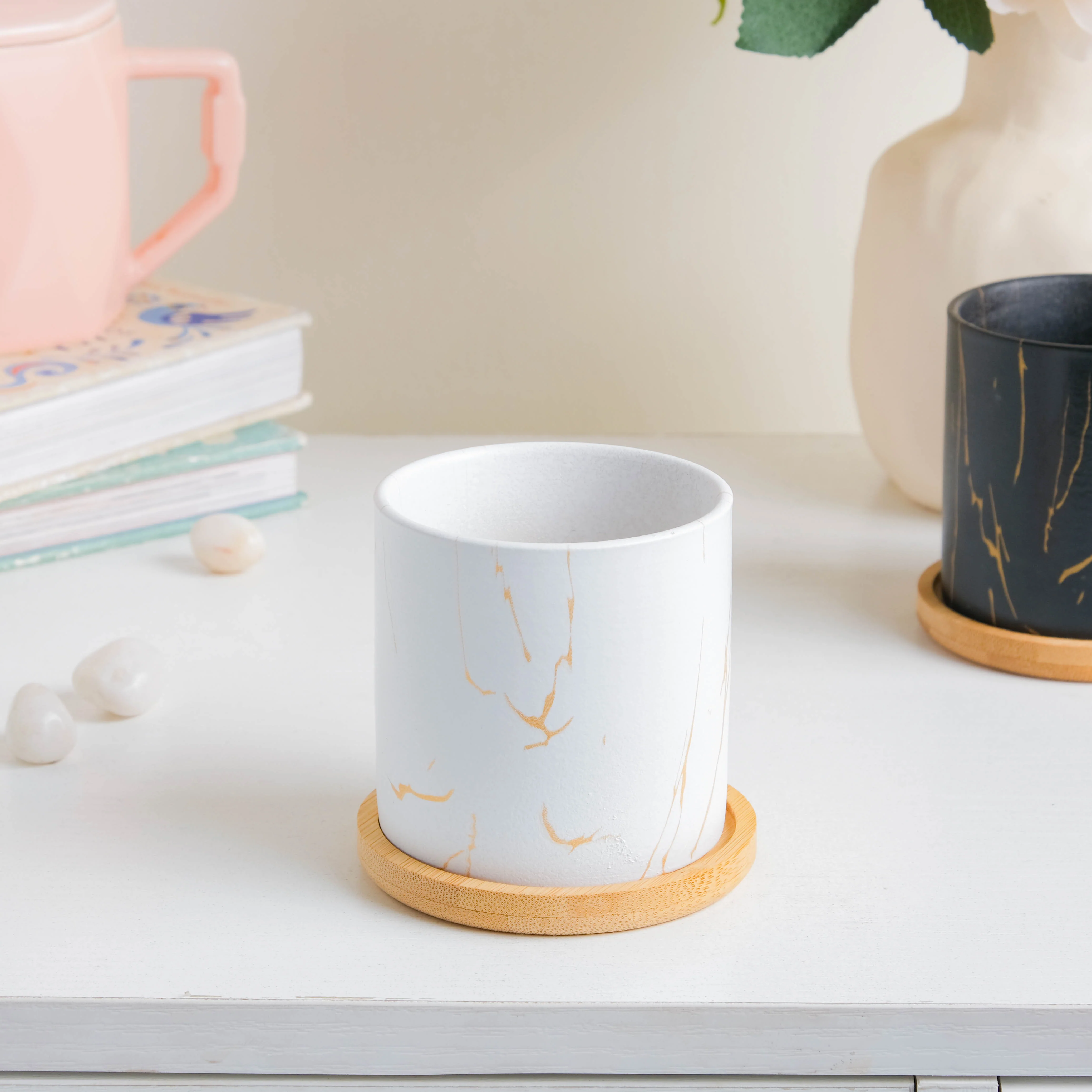 Serene White Planter With Coaster - Image 2