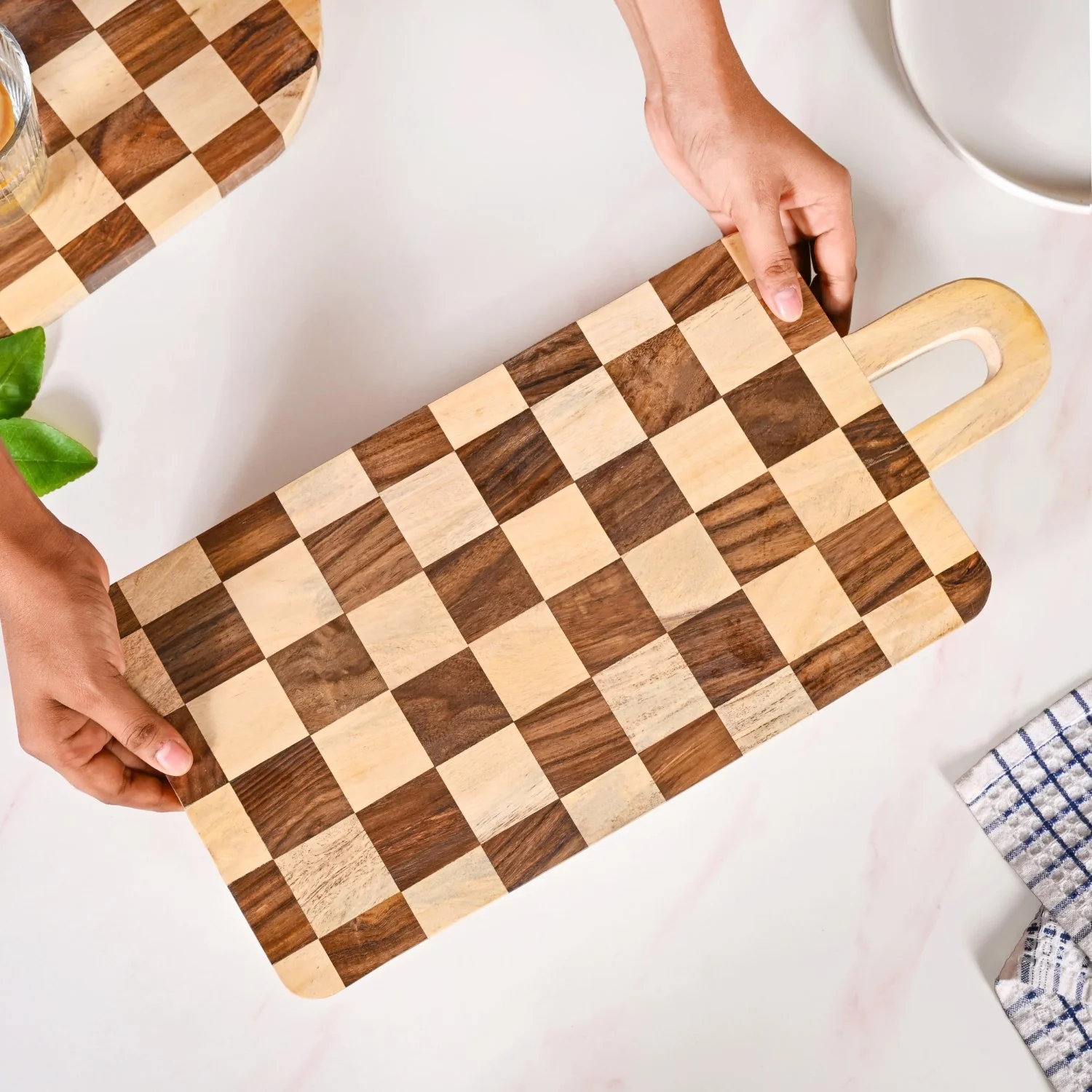 Serve And Slice Rectangle Checkered Atelier Board 45x21cm - Image 2
