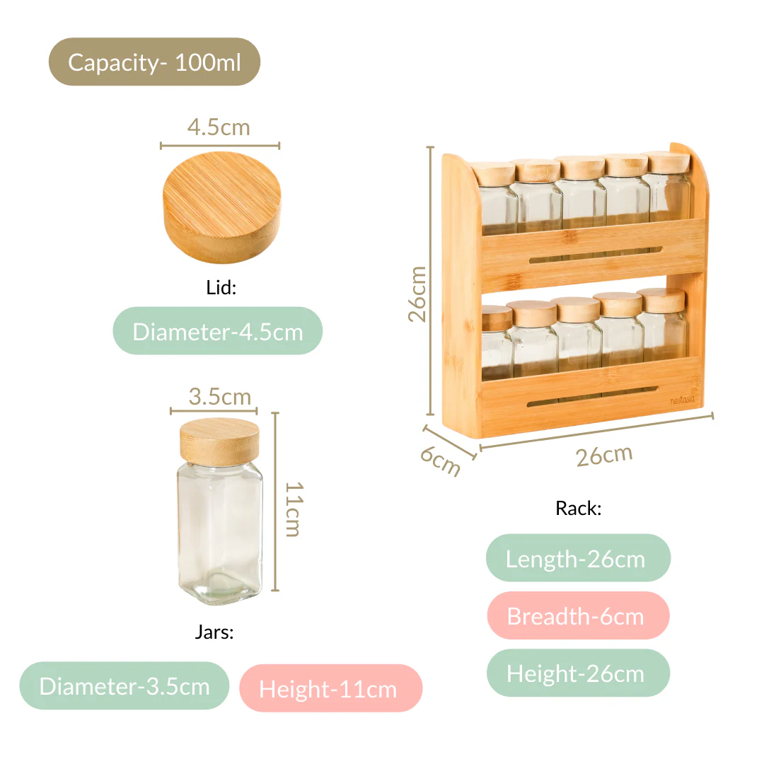 Set Of 10 Glass Jars With Wooden Storage Rack For Kitchen - Image 4