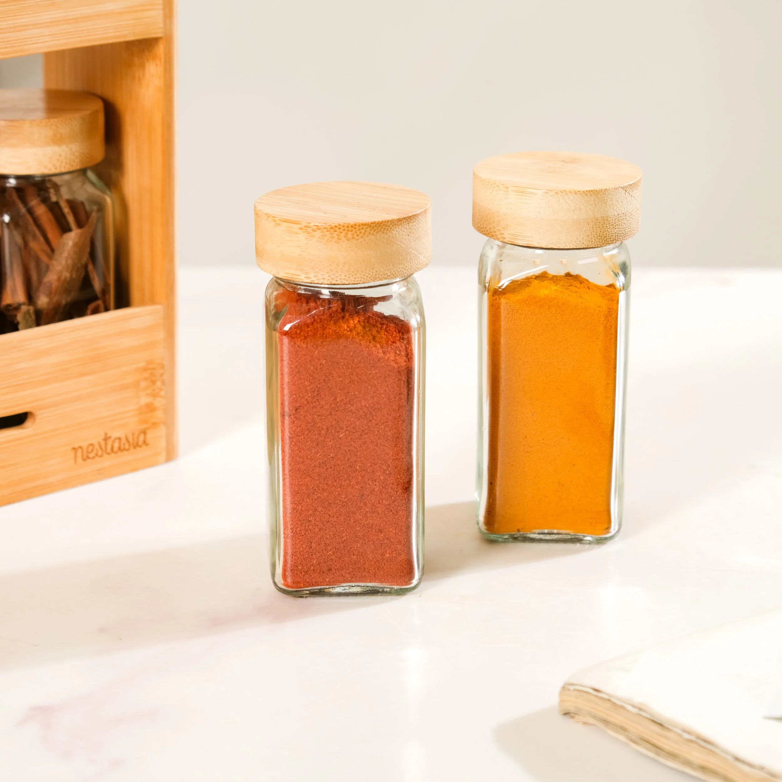 Set Of 10 Glass Jars With Wooden Storage Rack For Kitchen - Image 7
